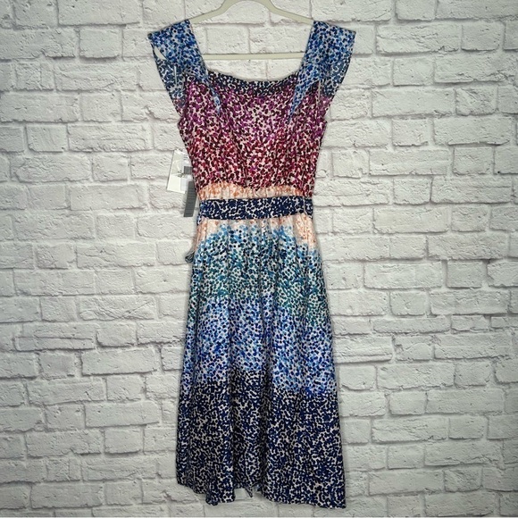 NWT Julia Jordan Short Flutter Sleeve Mixed Dot Twill Waist Tie Dress - Picture 8 of 15